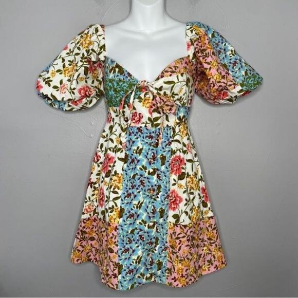 ASOS Babydoll Mini Tea Dress Size 2 Cottagecore Coquette Regency Patchwork Fairy - Picture 1 of 9